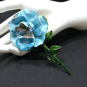 Vintage Enamel Large Flower Brooch, Turquoise Blue Green Gold, 1960s,  5"